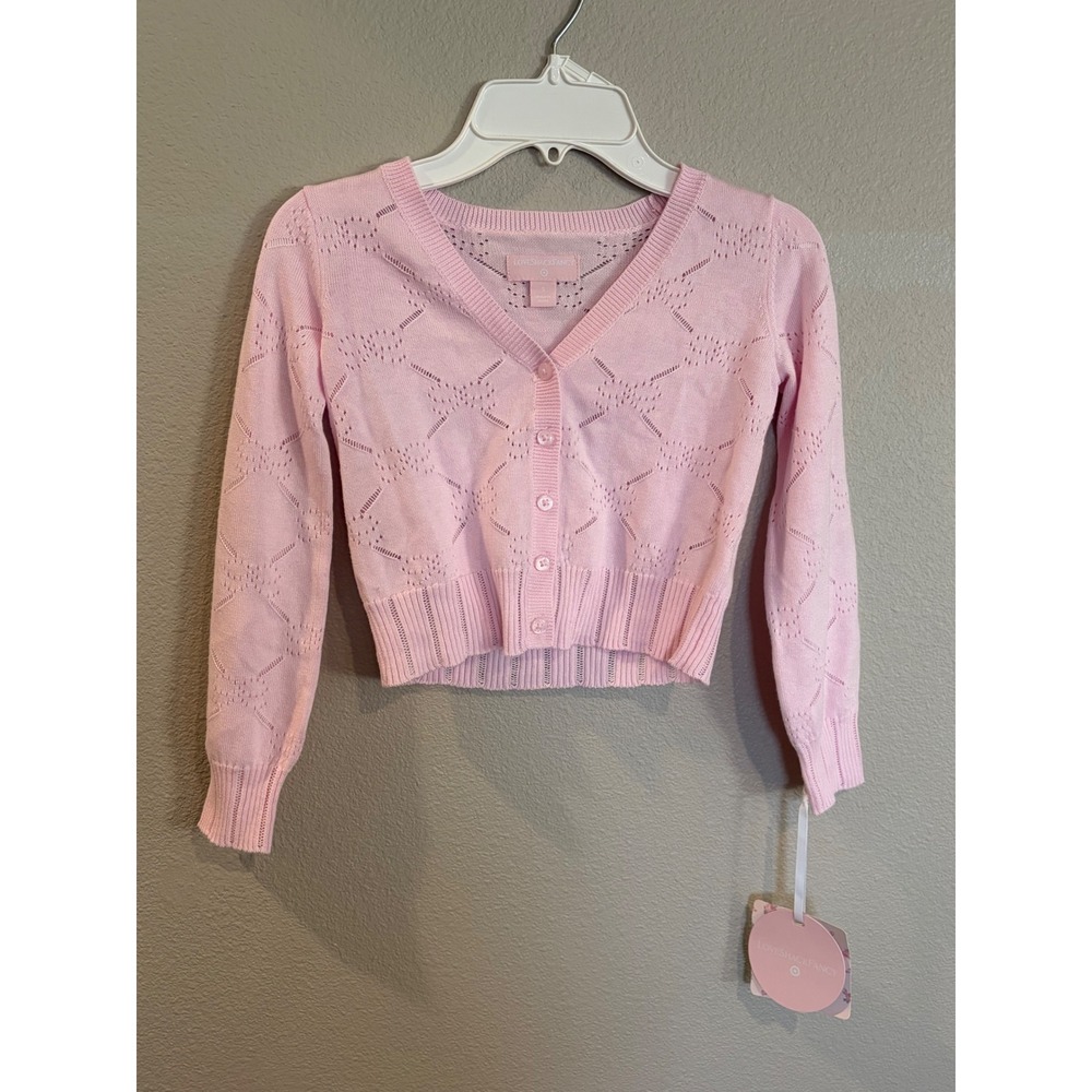 LoveShackFancy Target Pink Pointelle Knit Cropped Cardigan Sweater Kids Size S